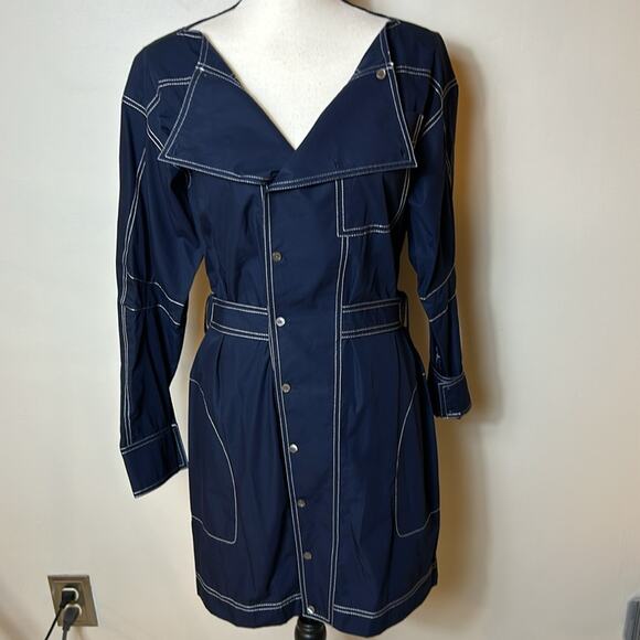 NWT Derek Lam 10 Crosby navy topstitched trench coat jacket dress - Picture 2 of 12